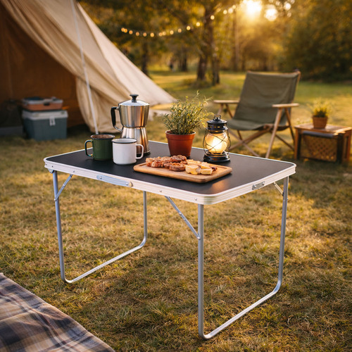 Campingtisch schwarz klappbar mit Tragegriff Alu L70xB50xH59cm