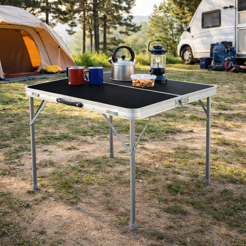 XL Campingtisch schwarz klappbar mit Tragegriff Alu 80x80x70cm