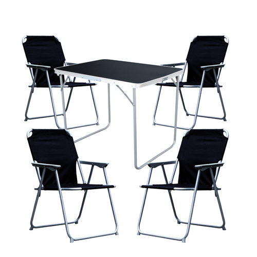 5-tlg. Camping Set Campingtisch 4 x Campingstuhl Klappstuhl schwarz