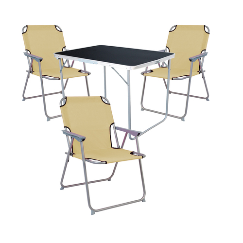 4-tlg Camping Set Campingtisch + 3 Campingstuhl Klappstuhl Beige
