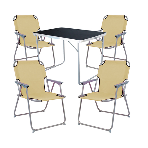 5-tlg Camping Set Gartenm�bel Campingtisch + 4 Campingstuhl Klappstuhl Beige