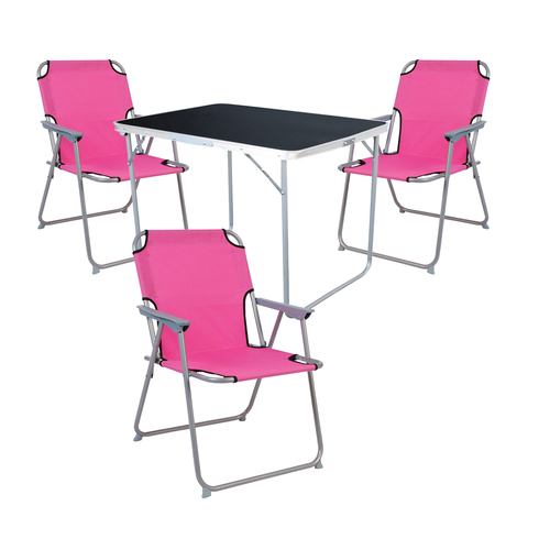4-tlg Camping Set Gartenm�bel Campingtisch + 3 Campingstuhl Klappstuhl Pink