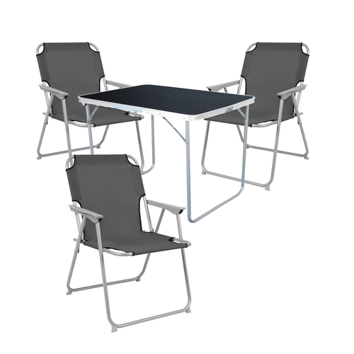 4-tlg Camping Set Gartenm�bel Campingtisch + 3 Campingstuhl Grau