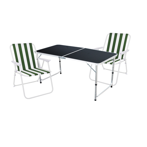 3-teiliges Campingm�bel Set schwarz Alu 120x60x58/70cm gr�n-wei�