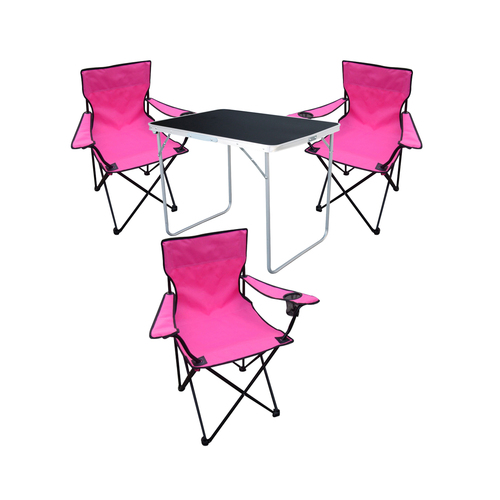 4-tlg Camping Set Gartenm�bel Campingtisch 3 Klappstuhl Pink