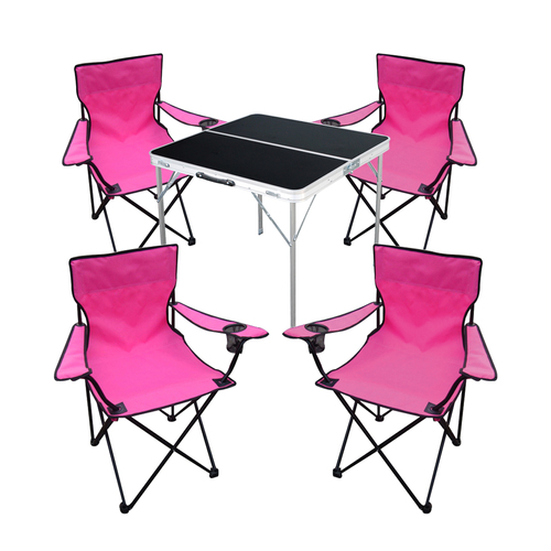 5-teiliges Campingm�bel Set pink Tisch schwarz + Campingst�hle