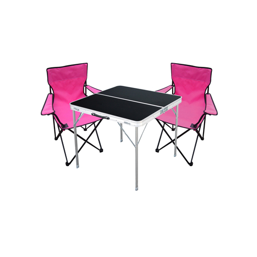 3-teiliges Campingm�bel Set pink Tisch schwarz + Campingst�hle