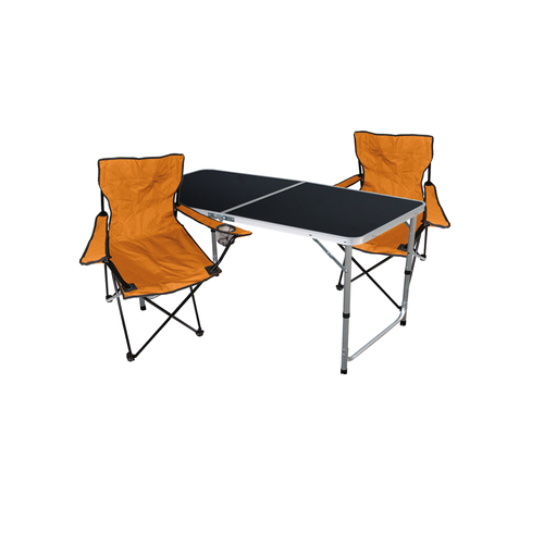 3-teiliges Campingm�bel Set OrangeTisch h�henverstellbar + St�hle