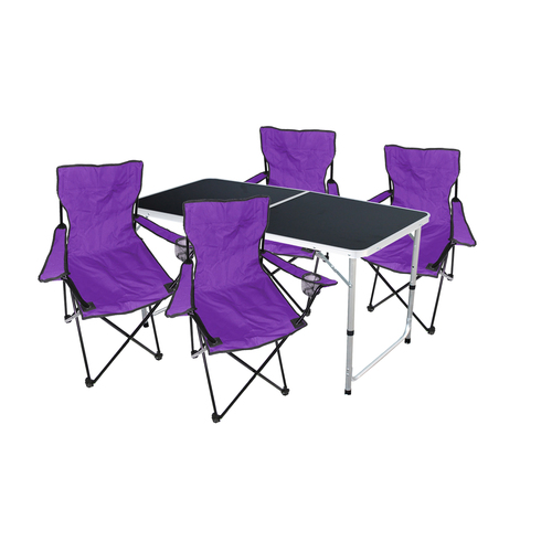 5-teiliges Campingm�bel Set Lila Tisch h�henverstellbar + St�hle