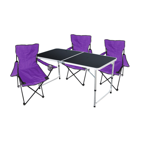 4-teiliges Campingm�bel Set Lila Tisch h�henverstellbar + St�hle