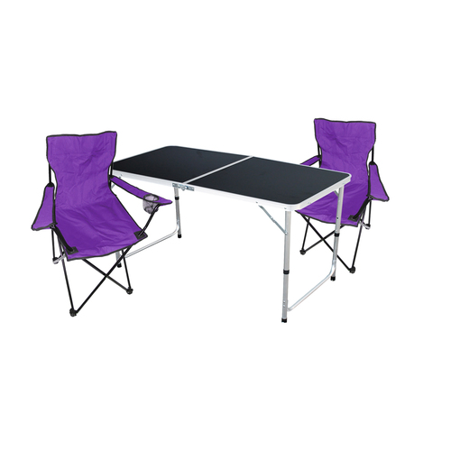 3-teiliges Campingm�bel Set Lila Tisch h�henverstellbar + 2 St�hle