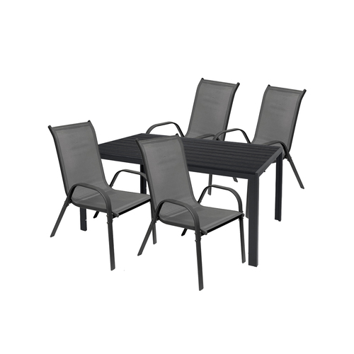 Gartengarnitur Sitzgarnitur 5-tlg. 150x80cm Non-Wood Anthrazit/Schwarz