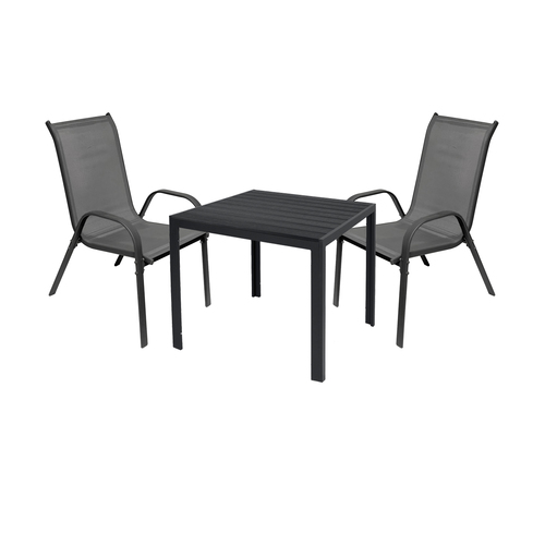 Gartengarnitur Sitzgarnitur 3-teilig 80x80cm Non-Wood Anthrazit