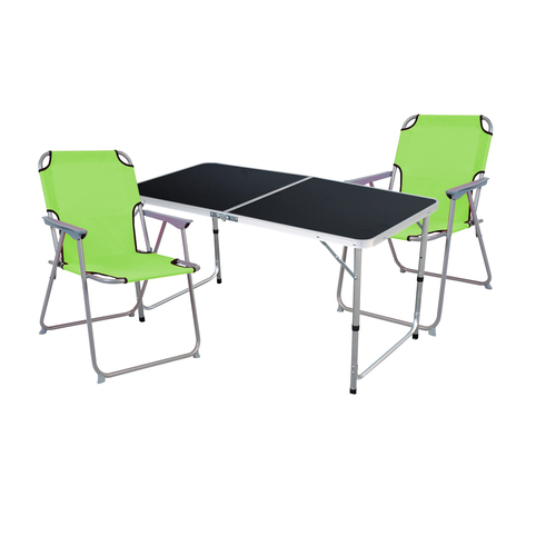 3-teiliges Campingm�bel Set Black Alu 120x60x58/70cm Limegr�n