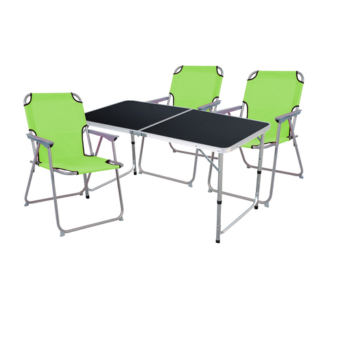 4-teiliges Campingm�bel Set Black Alu 120x60x58/70cm Limegr�n