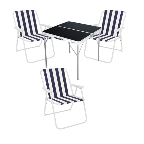 4-teiliges Campingm�bel Set Alu L80xB80xH70cm Blau gestreift