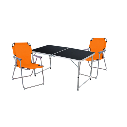3-teiliges Campingm�bel Set Black Alu 120x60x58/70cm Orange