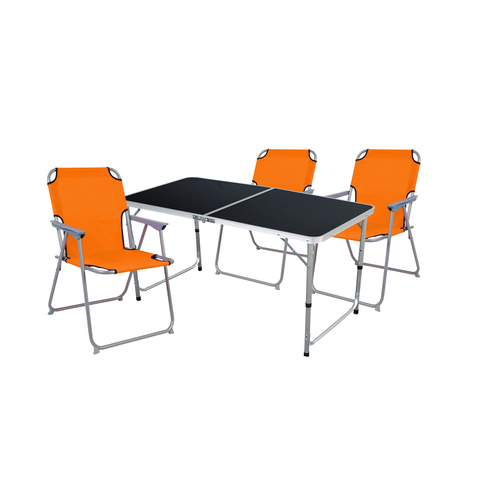 4-teiliges Campingm�bel Set Black Alu 120x60x58/70cm orange