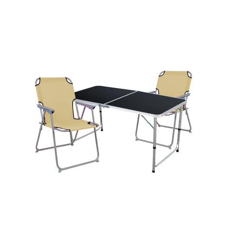3-teiliges Campingm�bel Set Black Alu 120x60x58/70cm Beige