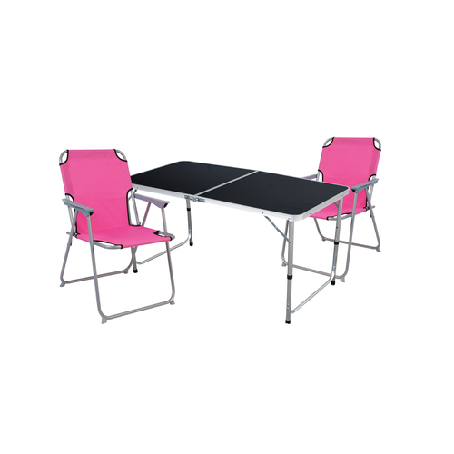 3-teiliges Campingm�bel Set Black Alu 120x60x58/70cm Pink
