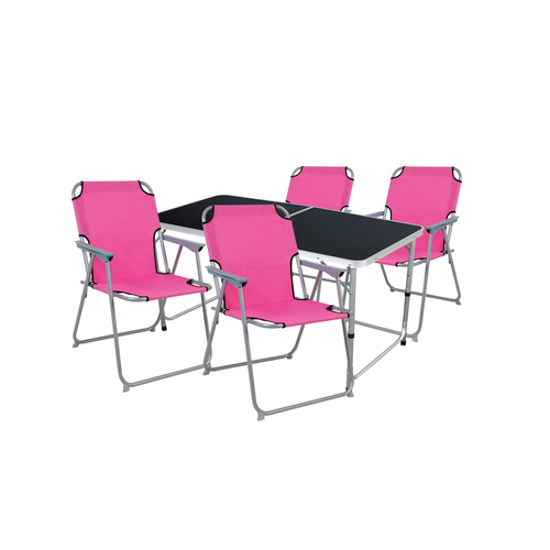 5-teiliges Campingm�bel Set Black Alu 120x60x58/70cm pink