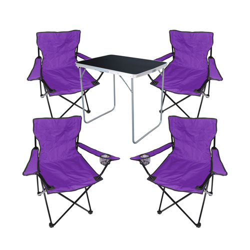 5-tlg Camping Set Campingtisch + 4 x Campingstuhl Klappstuhl Lila