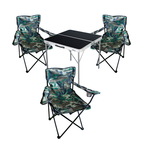4-teiliges Campingm�bel Set Camouflage Tisch schwarz + Campingst�hle