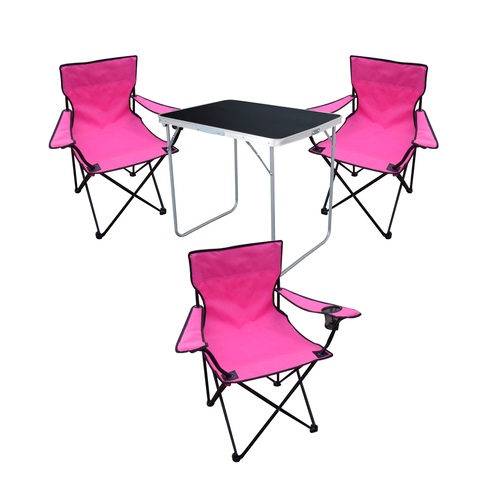 4tlg Camping Set Campingtisch + 3x Campingstuhl Klappstuhl Pink