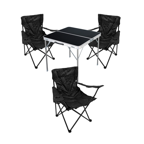 4-teiliges Campingm�bel Set Tisch schwarz + Campingst�hle mit Tasche