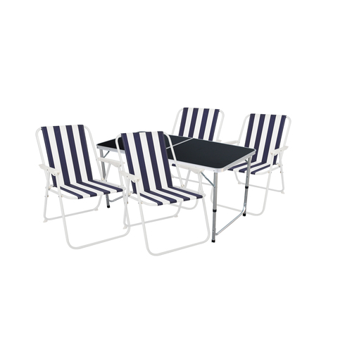 5-teiliges Campingm�bel Set Black Alu 120x60x58/70cm Blau-Wei�