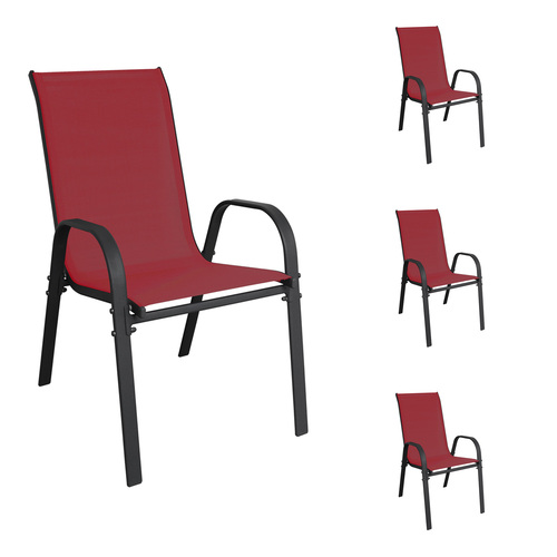 4er Outdoorstuhl Gartenstuhl Stapelstuhl Metall Textilen Bordeauxrot 