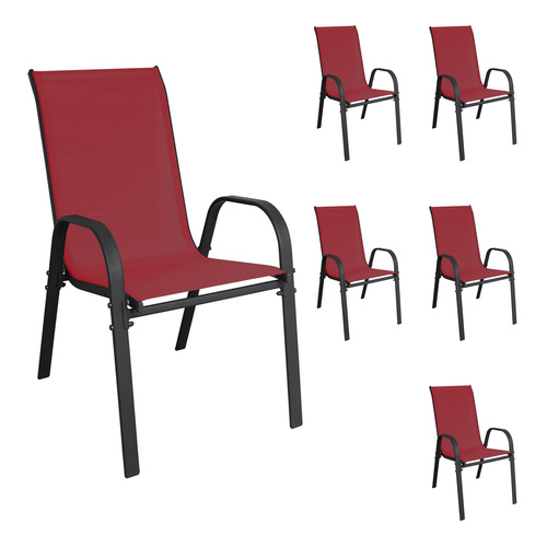 6er Outdoorstuhl Gartenstuhl Stapelstuhl Metall Textilen Bordeauxrot 