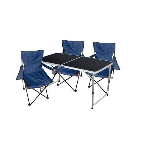 4-teiliges Campingm�bel Set Tisch + 3 Campingst�hle Blau + Tasche
