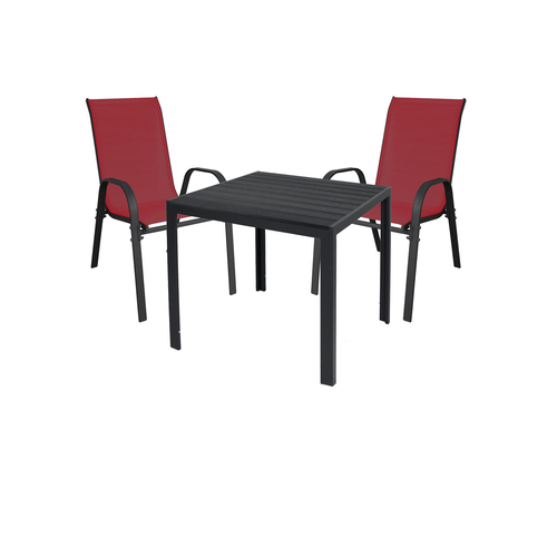 Gartengarnitur Sitzgarnitur 3-tlg. 90x90cm Non-Wood Anthrazit/Schwarz