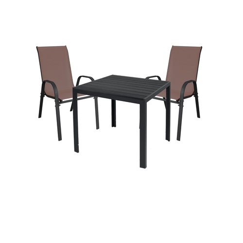 Gartengarnitur Sitzgarnitur 3-tlg. 90x90cm Nonwood Anthrazit / Schwarz