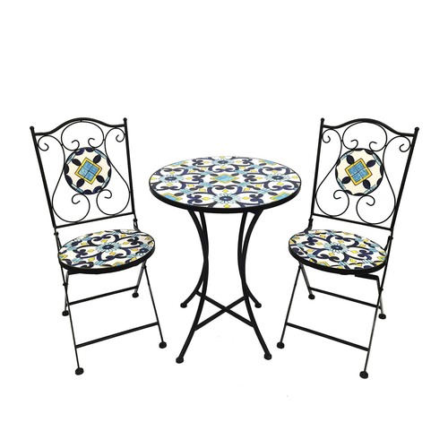 Mosaik Sitzgarnitur Set 3-teilig Sitzgruppe Gartenm�bel Tisch St�hle