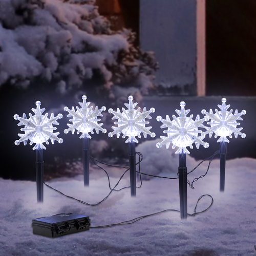 5er Gartenstecker LED-Gartenleuchtst�be Weihnachtsdeko Schneeflocke