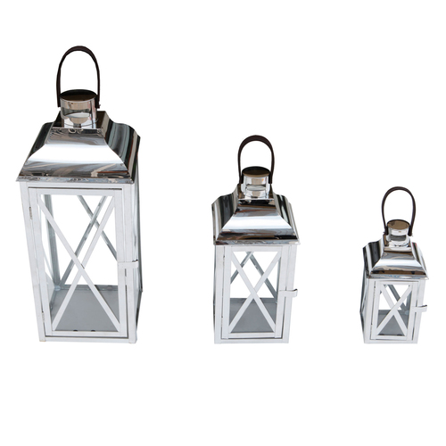 3er Set Edelstahl Glas Laternen Windlicht Gartenlaterne  H25/35/49cm 