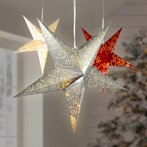 LED Papier Weihnachtsstern  60cm Fensterstern Faltstern Innen warmwei� Batterie