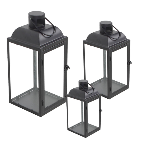 3 St�ck Laternen Set XXL Schwarz Metall 30/43/63cm mit Griff