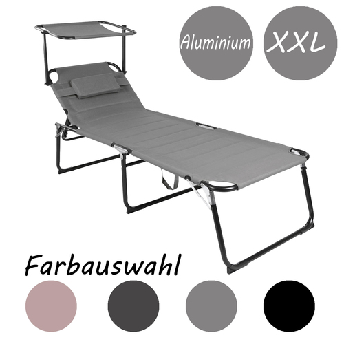XXL Aluminium verstellbare Gartenliege mit Dach L200xB70cm