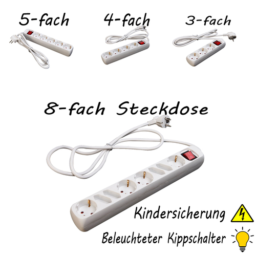 3/4/5/8-fach Steckerleiste mit Schalter Steckdosenleiste Mehrfachstecker