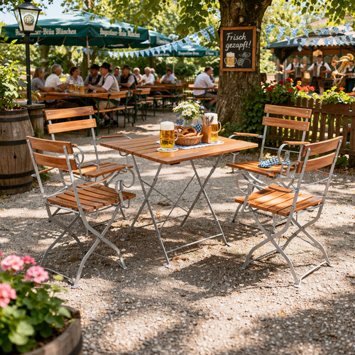 Biergarten Set Klapptisch + 2 Klappst�hle mit Armlehnen Akazie 70x70cm