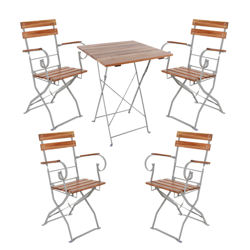 Biergarten Set Klapptisch + 2 Klappst�hle mit Armlehnen Akazie 70x70cm