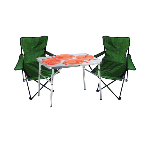 3-tlg. praktisches Campingm�bel Set Alu Campingtisch + 2 Anglersessel 