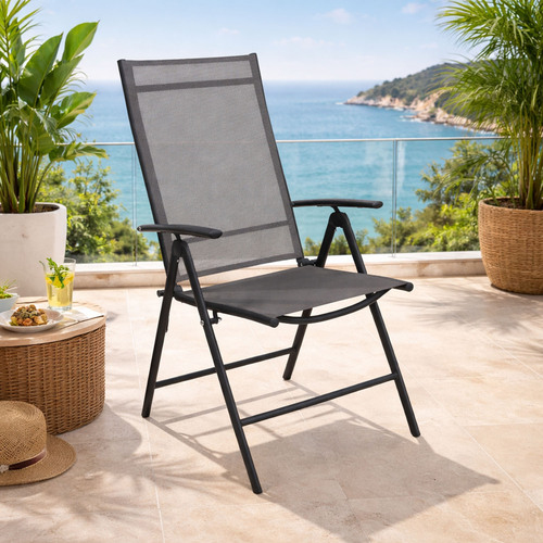 Garten Klappstuhl Hochlehner Metall - Textilen Anthrazit 7 Positionen
