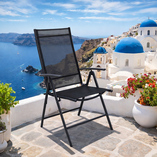 Garten Klappstuhl Hochlehner 7-Positionsstuhl Metall Textilen Schwarz