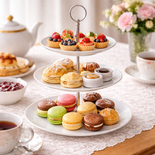 Runde Porzellan-Etagere Servierregal St�nder 3-st�ckig wei� 25cm  