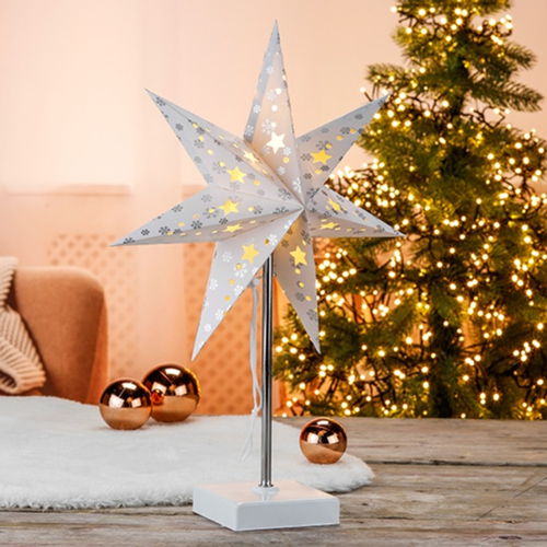 Papierstern mit LED Weihnachtstern Dekostern Tischlampe H47cm Batterie