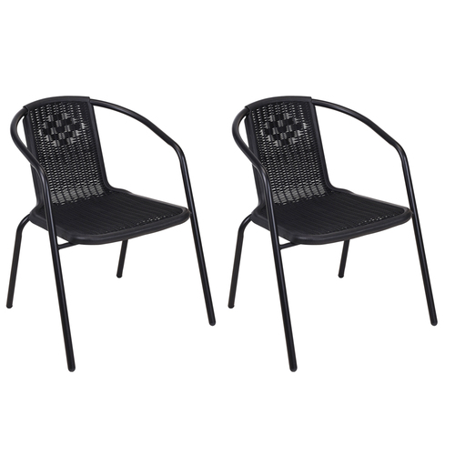 2 St�ck Stabiler Rattan-Design Bistrostuhl Stapelstuhl Stahl schwarz